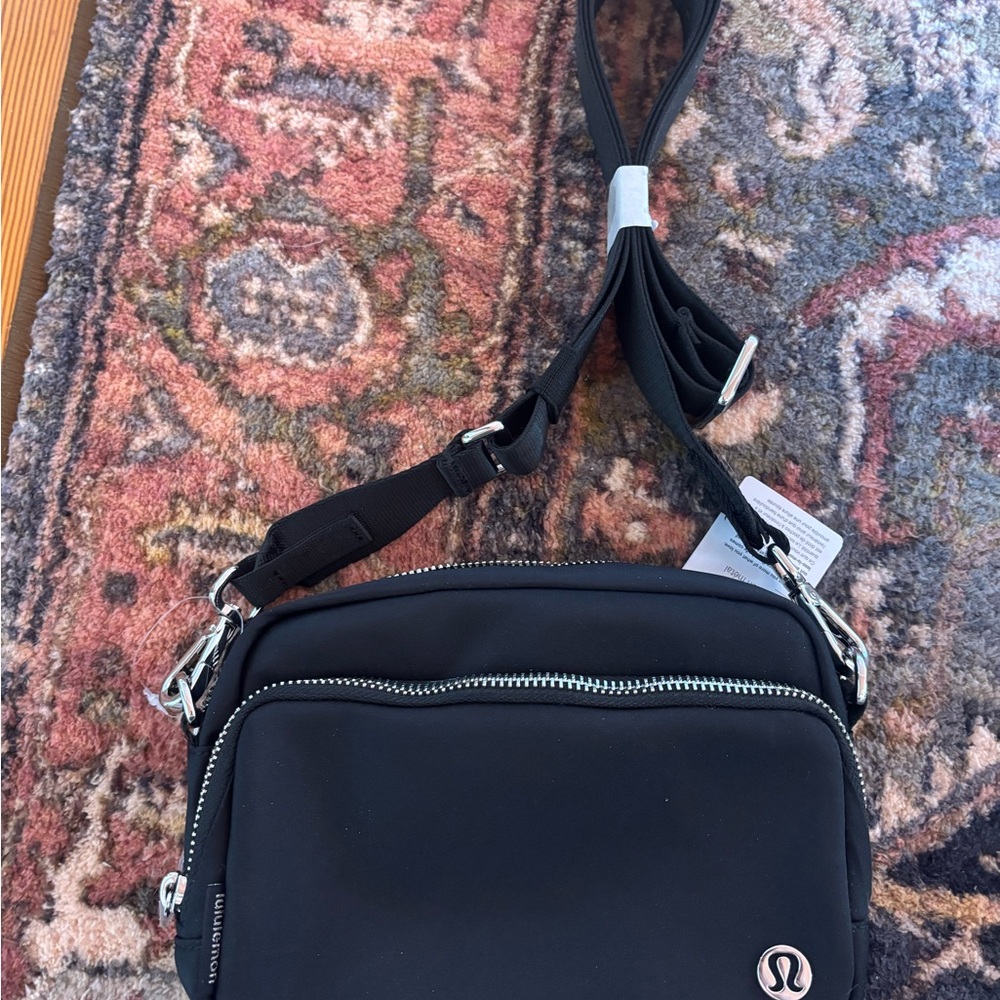 lululemon athletica Black Crossbody Belt Bag with Silver Hardware